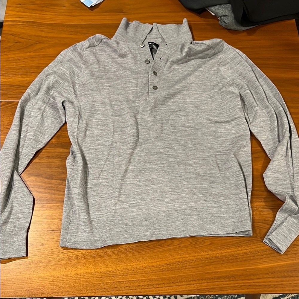 Theory Men’s S Gray Wool Long Sleeve Collared Shirt